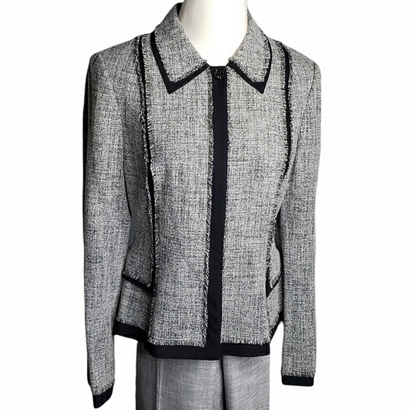 Chic Wool Blend Academia Eyelash Fringe Snap Blazer size 10 Jones NY - Picture 4 of 15